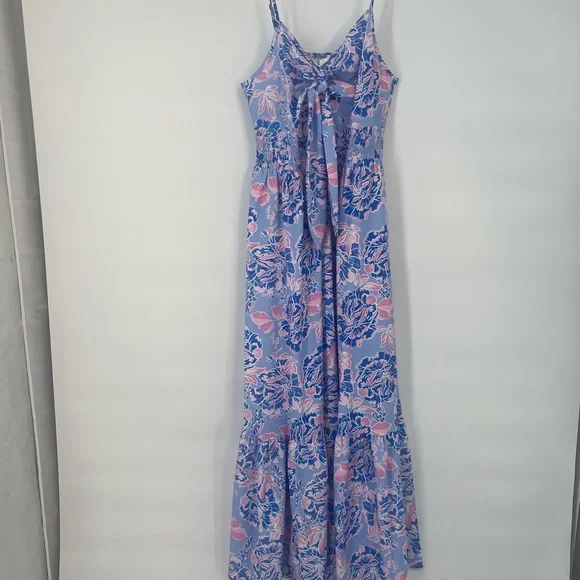GRACE KARIN Summer Maxi Floral Tie Spaghetti Strap Boho Beach Flowy Sundress - Picture 3 of 16